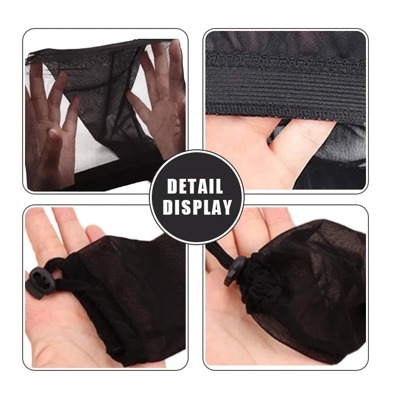High elasticity spandex mesh wig cap in oversleeve style, shown in multiple colour options.