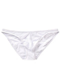 Men's black quick-dry nylon low waist triangle brief fashion shorts laid flat