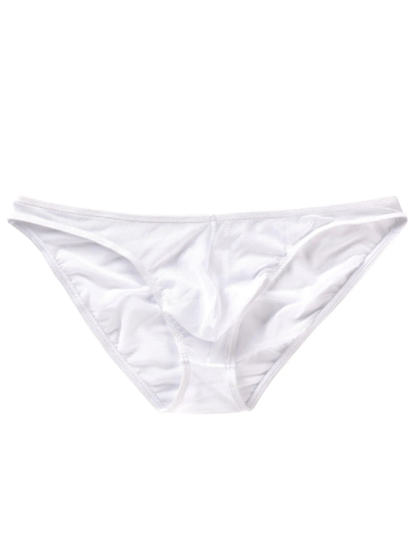 Men's black quick-dry nylon low waist triangle brief fashion shorts laid flat