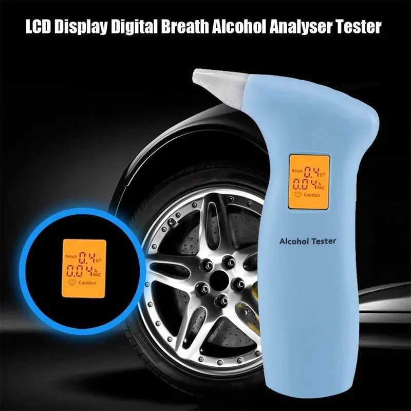 Portable orange light breath alcohol tester with four replaceable mouthpieces in box