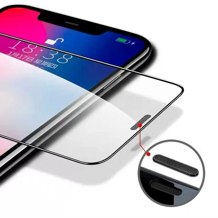 Tempered glass iPhone screen protector with privacy anti-peep film shown on an iPhone.