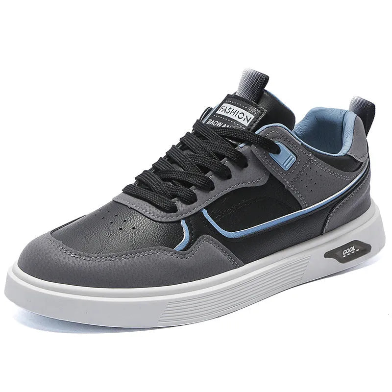 Men's low-top canvas board shoes in black with mesh lining and leather stitching detail