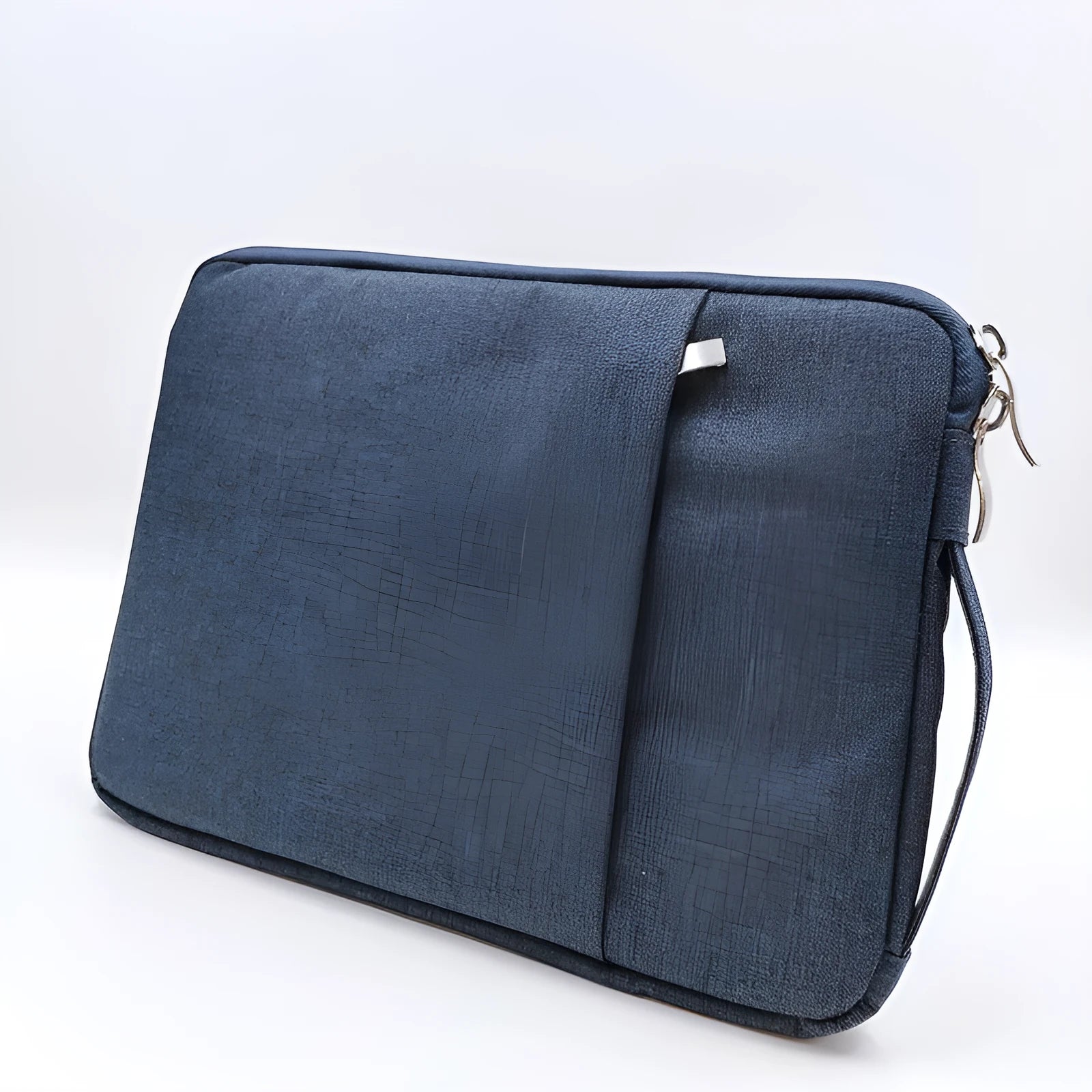 Grey canvas tablet case handbag open to show interior for a 12.9-inch device.