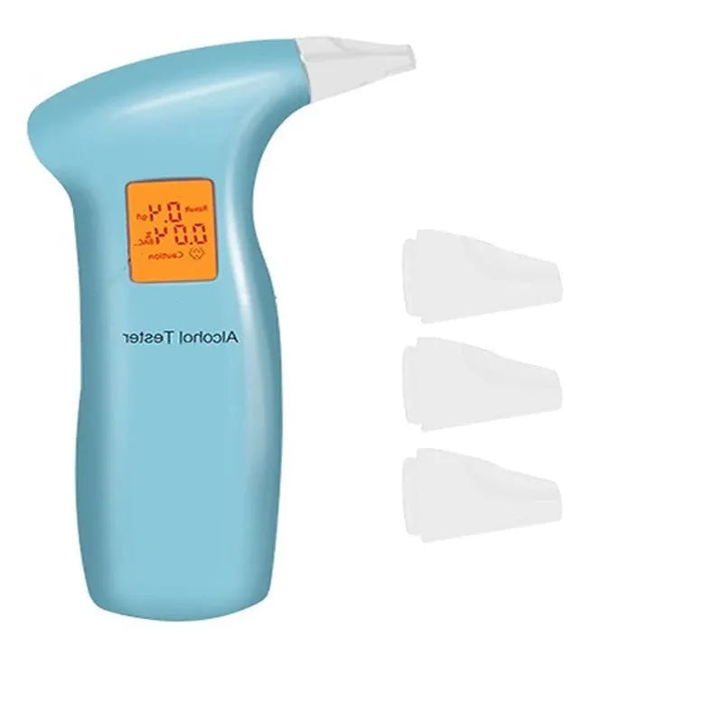 Portable orange light breath alcohol tester with four replaceable mouthpieces in box