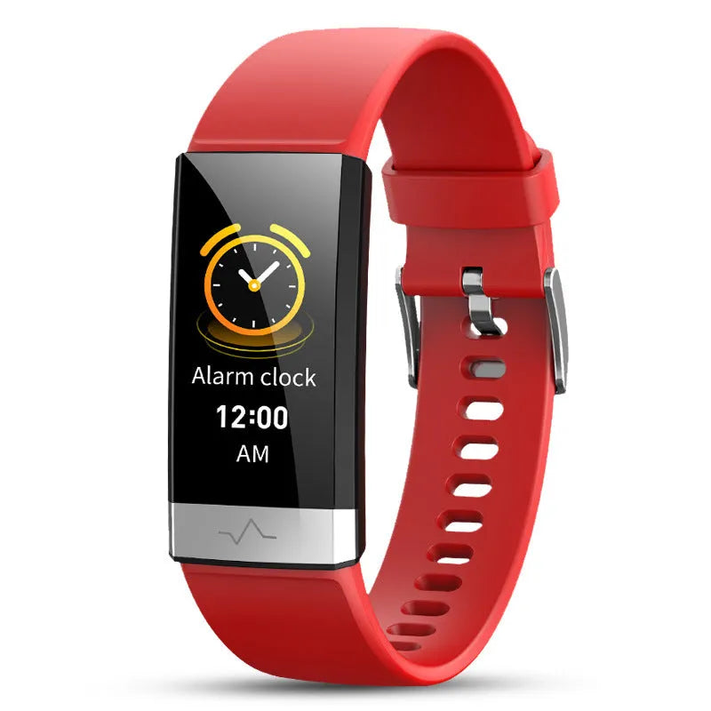 V19 Smart Bracelet in black, blue, or red colours showing the 1.14-inch screen and TPU strap.