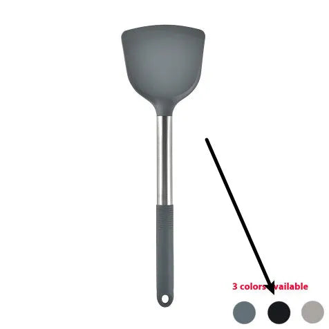 Silicone kitchenware 12 piece set with utensils and rotating storage bucket in black, grey, or khaki