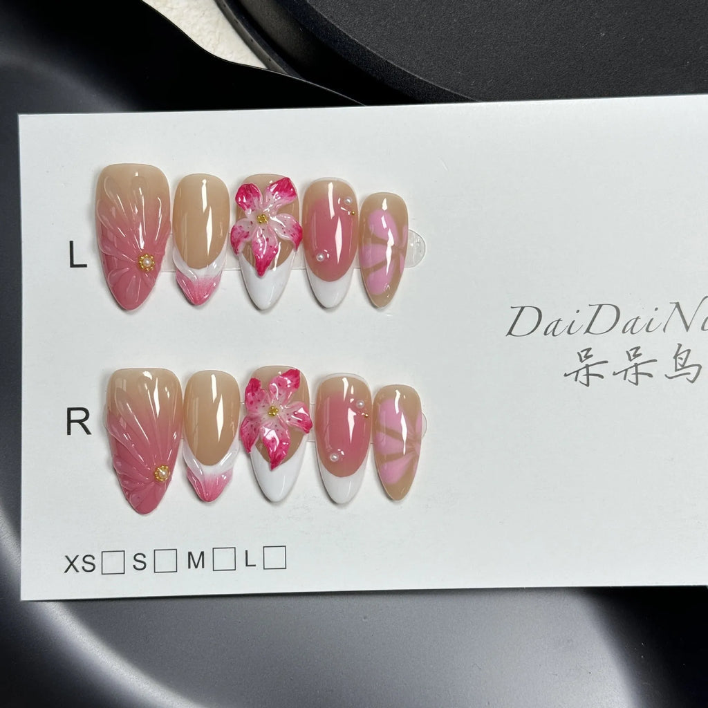 French style fluid ice flower manicure plastic gel nail tips in almond shape with four size options