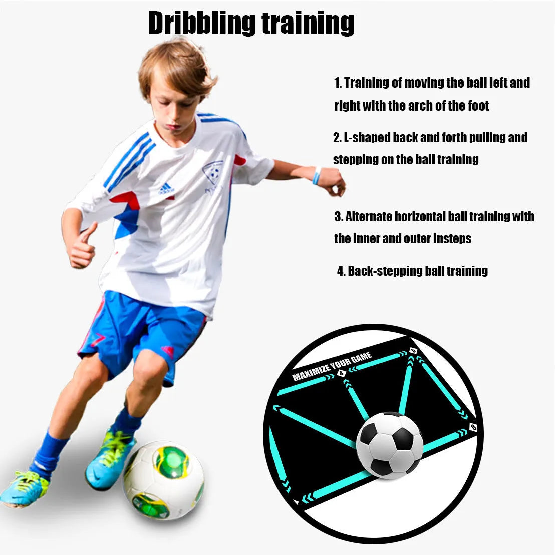 Black rectangular football training mat measuring 60 by 90 centimetres
