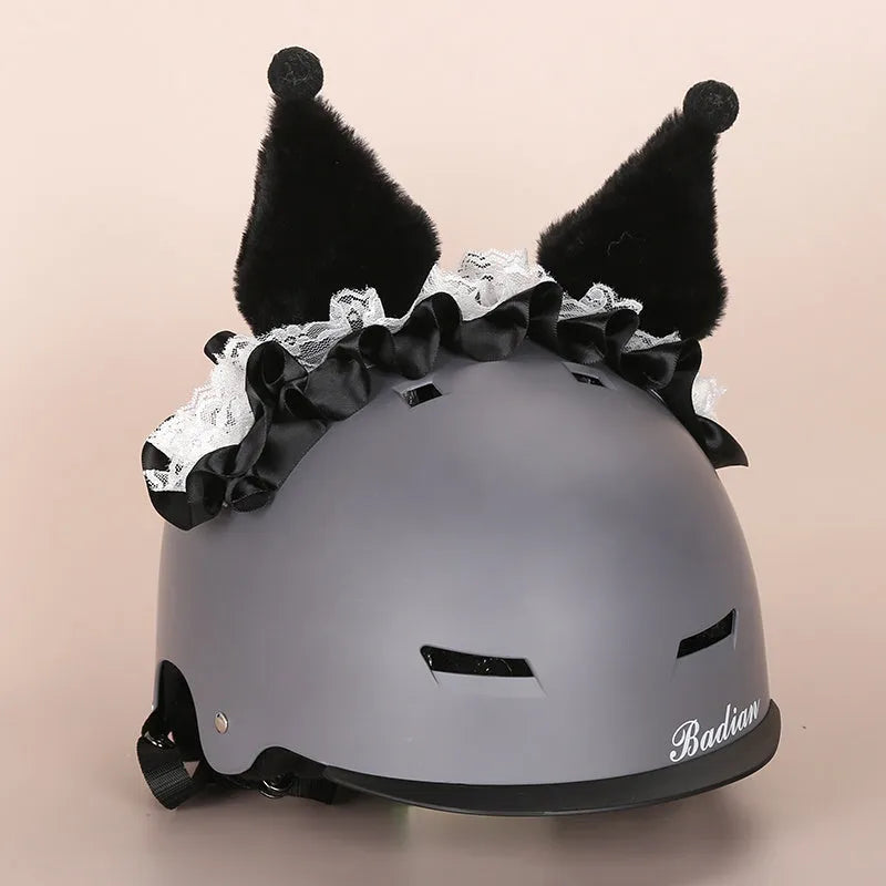 Plush fabric ski helmet decoration with cartoon design for winter gear customisation