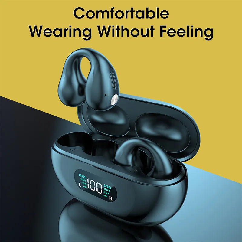 Bone conduction Bluetooth headset with ear clip design in black, white, or khaki colour