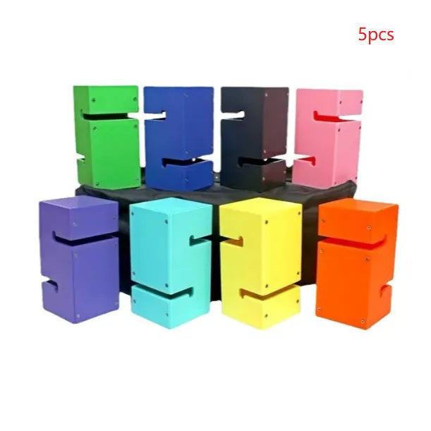 Team building game equipment with ABS plastic tower blocks and pull ropes for outdoor group activities