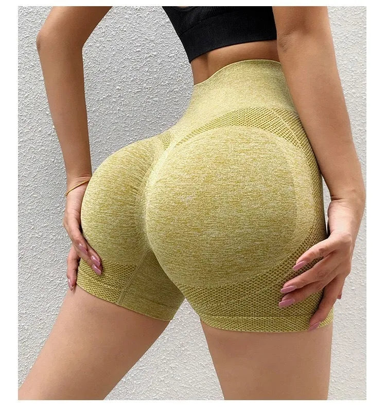 Women's high-waist quick-drying yoga shorts in multiple colours for fitness and running.