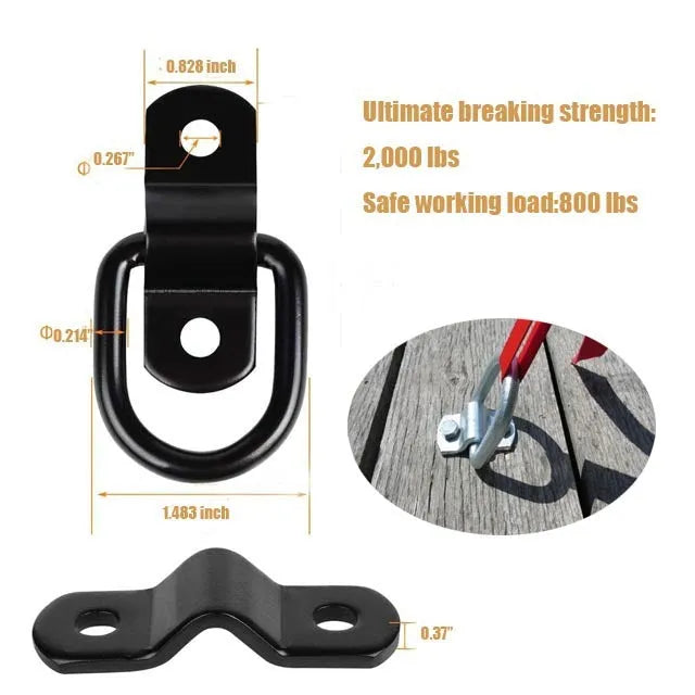 Black galvanised pull ring floor hook for truck cargo security mounted on vehicle floor