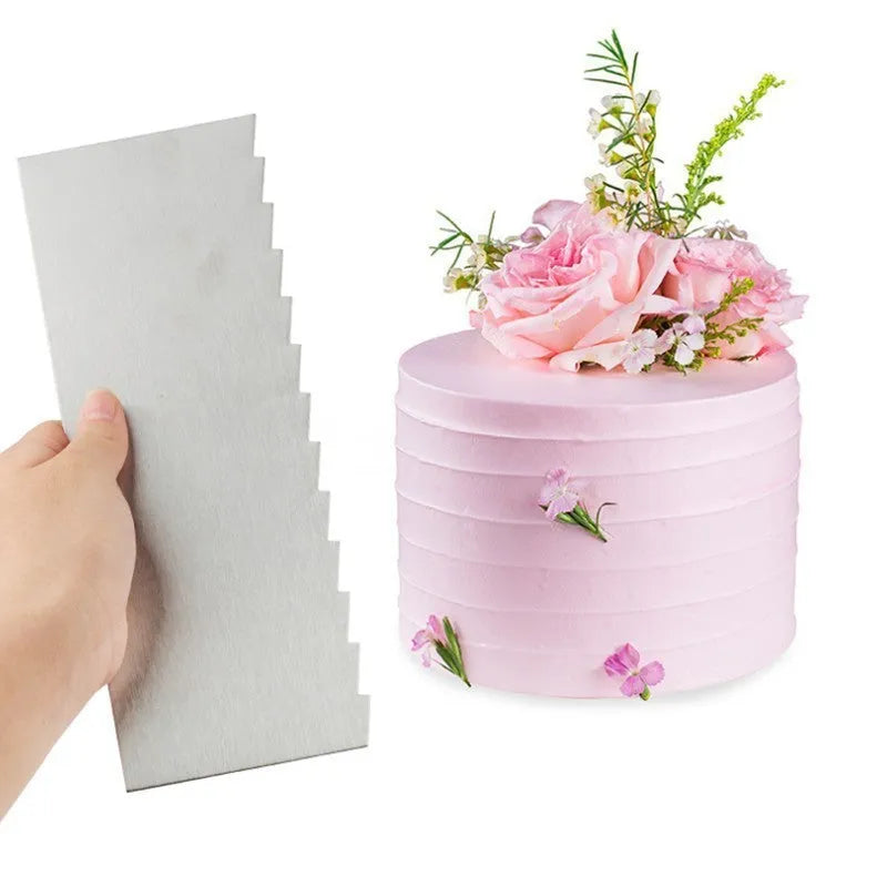 Stainless steel cream scraper cake decorating tool with polygon pattern designs