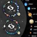 Zodiac sign bracelet with natural stone beads on elastic cord, adjustable astrology jewellery