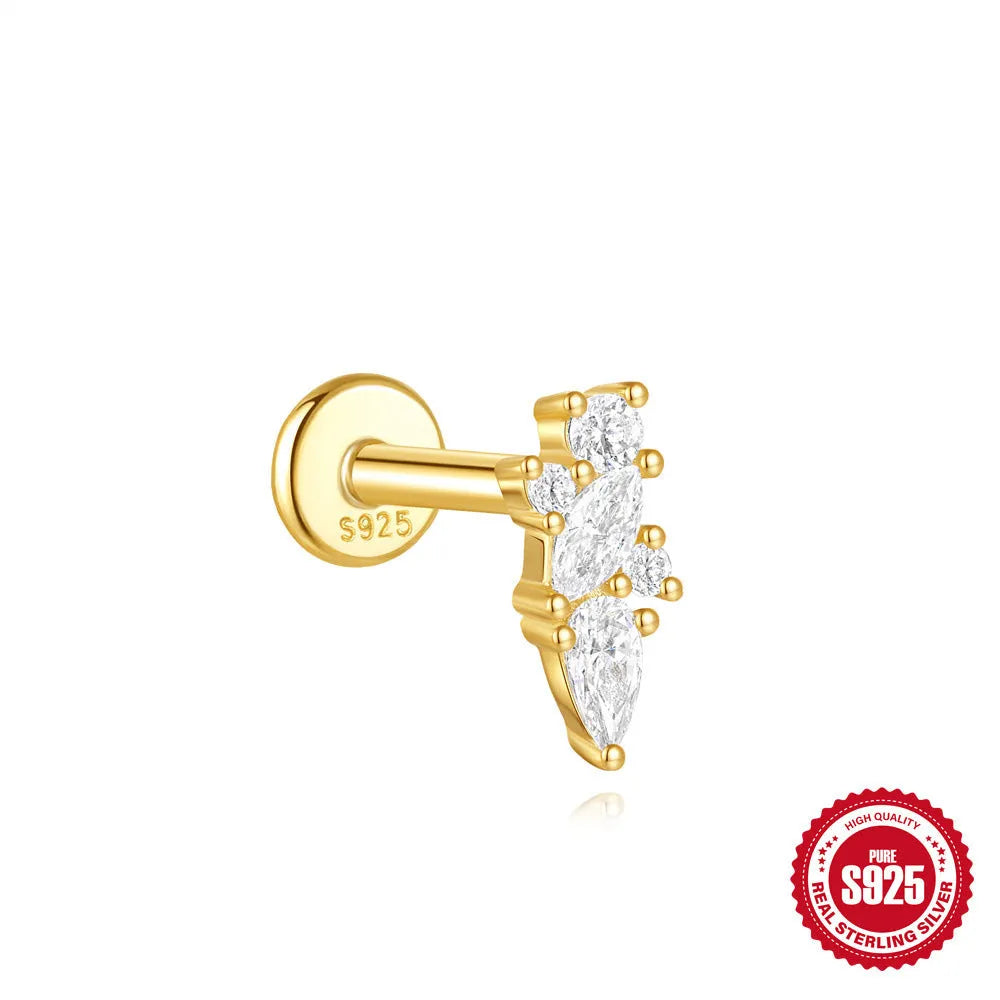 S925 sterling silver geometric kite earring with rhinestone chain tassel in gold colour.