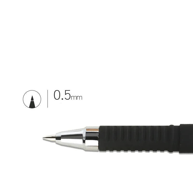 Set of 8 black gel pens with two tip styles: bullet tip and needle tip options