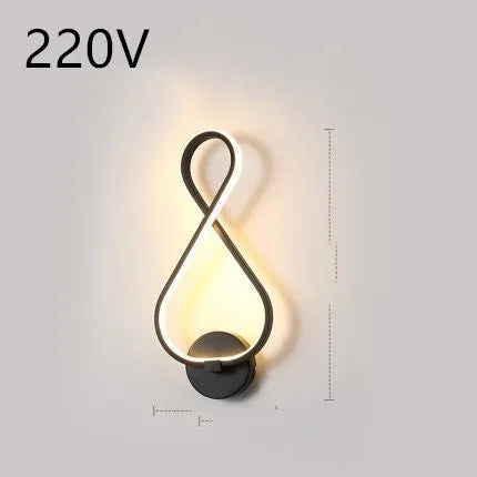 Minimalist Nordic-style LED wall lamp mounted on a wall, shown in a black finish with a soft glow.