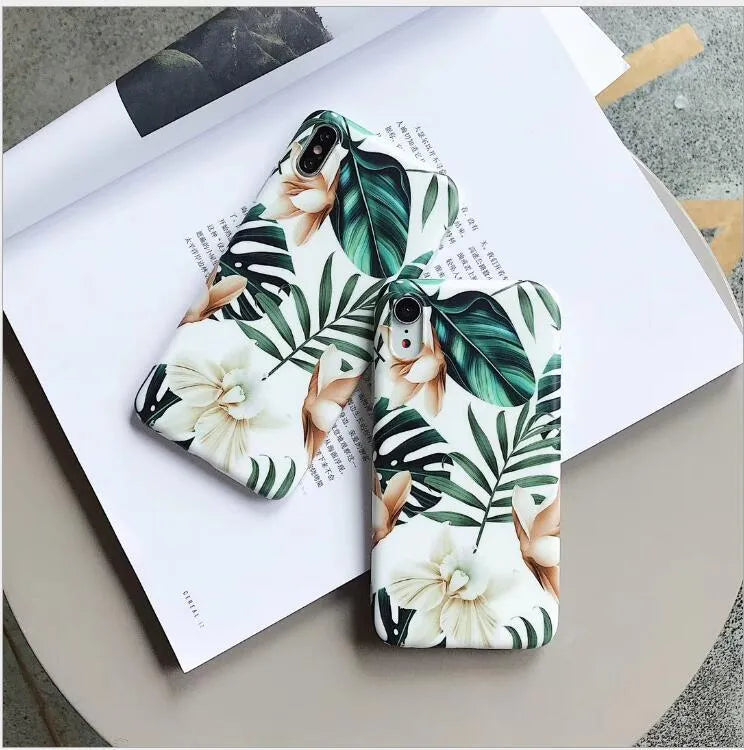 Floral banana leaf design TPU phone case for iPhone XS Max, XR, 6, 7, 8 Plus and X models