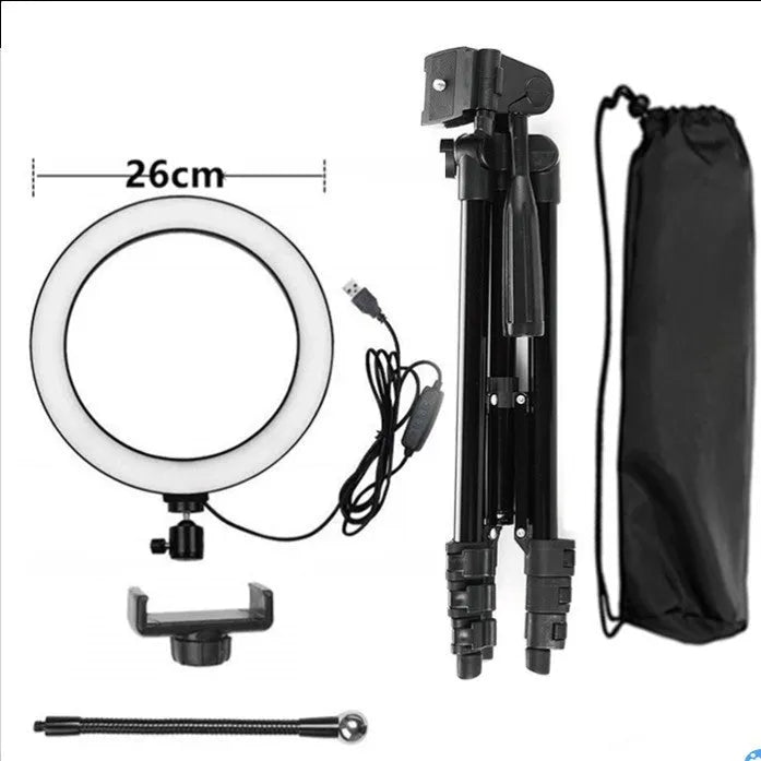 Adjustable live phone stand extended to maximum height with smartphone mounted