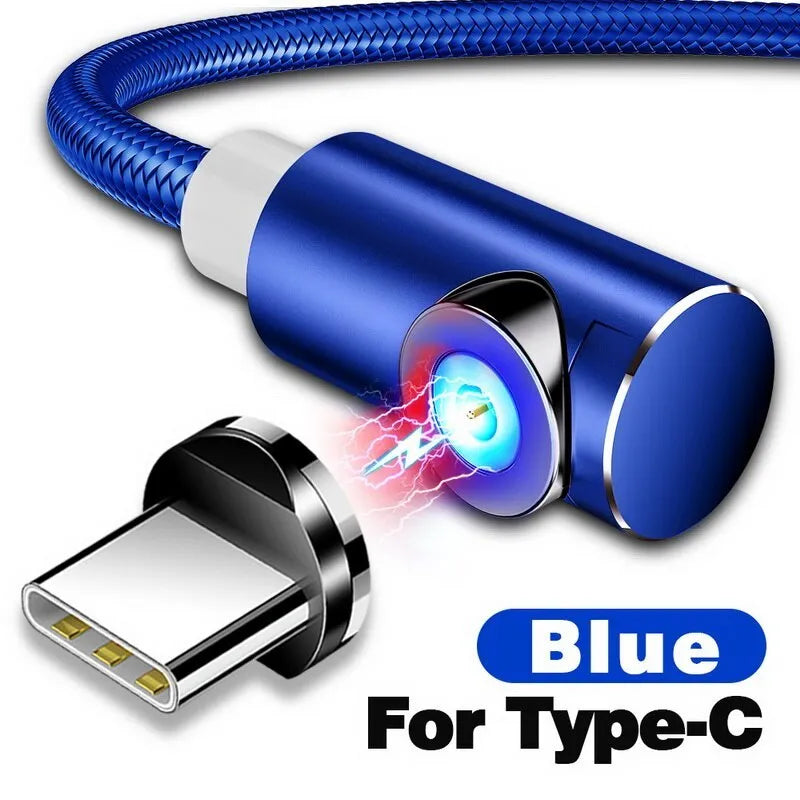 Black magnetic charging cable with aluminium alloy connectors and Micro USB, Type C, and Apple compatible magnetic tips.