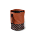 Retractable leather interior trash can with folding design and carrying handle