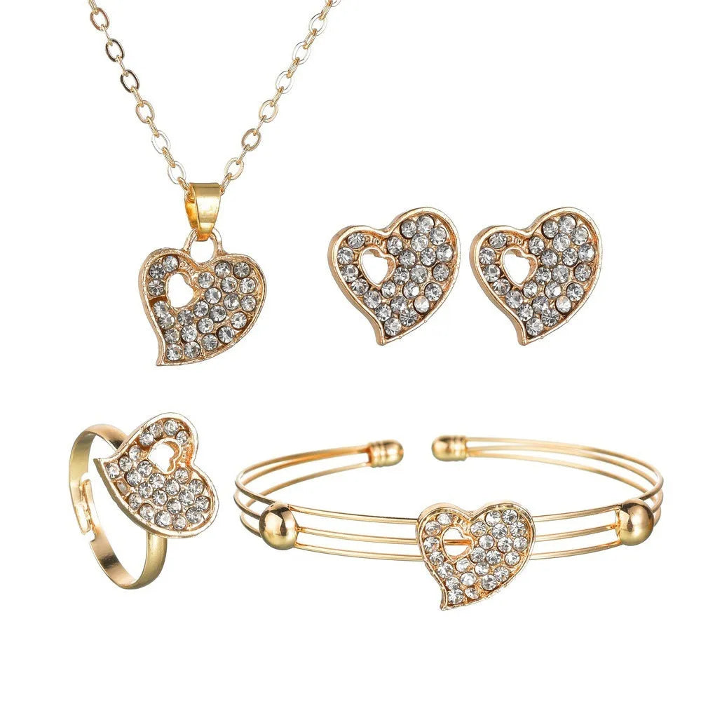 Women's gold electroplated alloy jewellery set with adjustable necklace, earrings, and bracelet