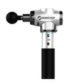 Black and white muscle massage gun with 24V battery and adjustable speed control