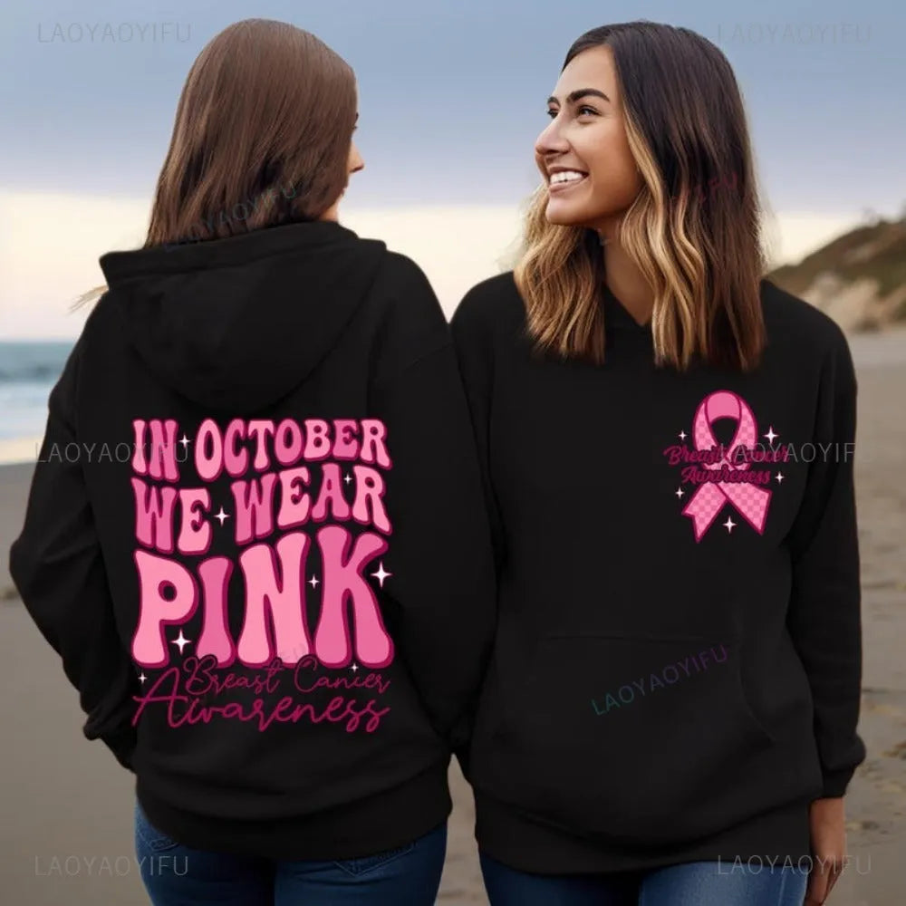 Breast Cancer Awareness retro design hoodie with side pocket in multiple colour options