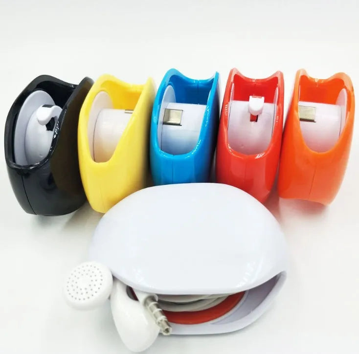 Automatic earphone retractor reel made of PC ABS in black blue and white colors with telescopic winder mechanism