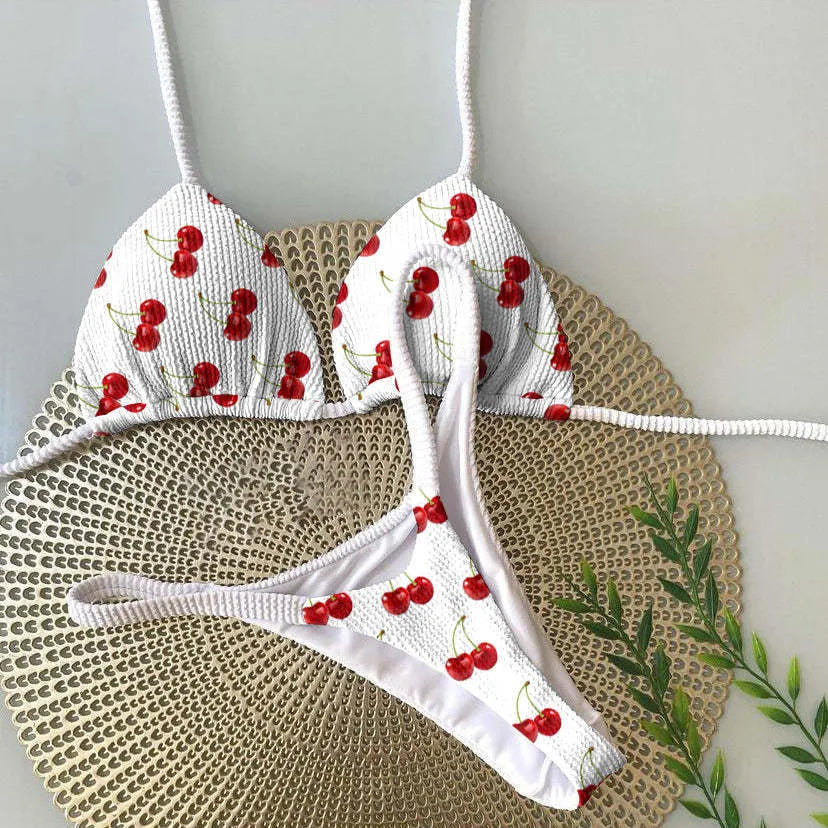 Women's printed bikini swimsuit in quick-dry nylon blend with cotton lining, shown in colour RT2110