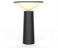 Black and white USB rechargeable LED desk lamp with adjustable head and touch controls.