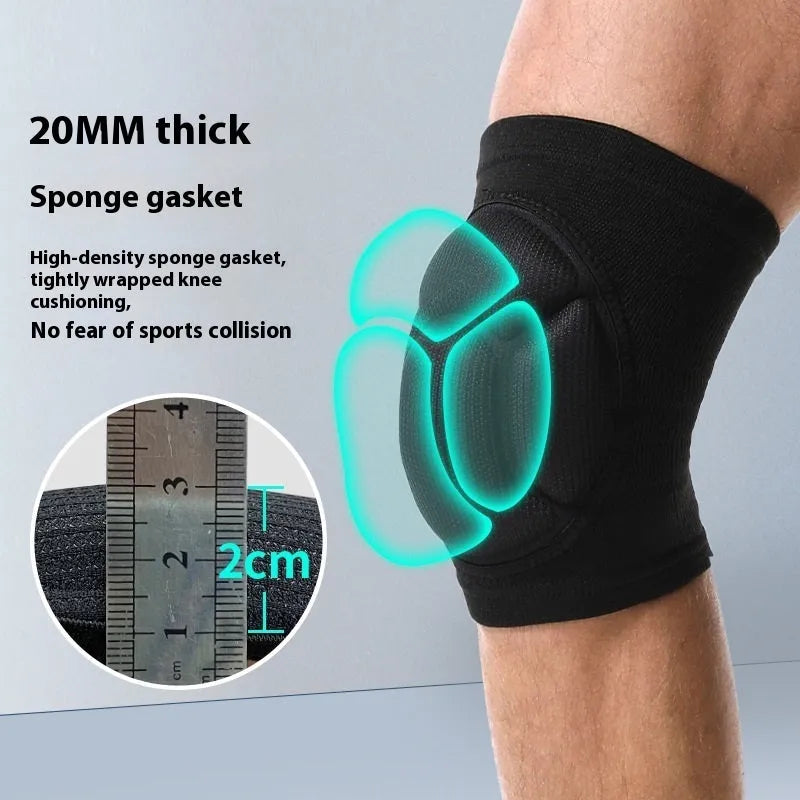Black and blue thick sponge anti-collision kneepad for dance and sports.