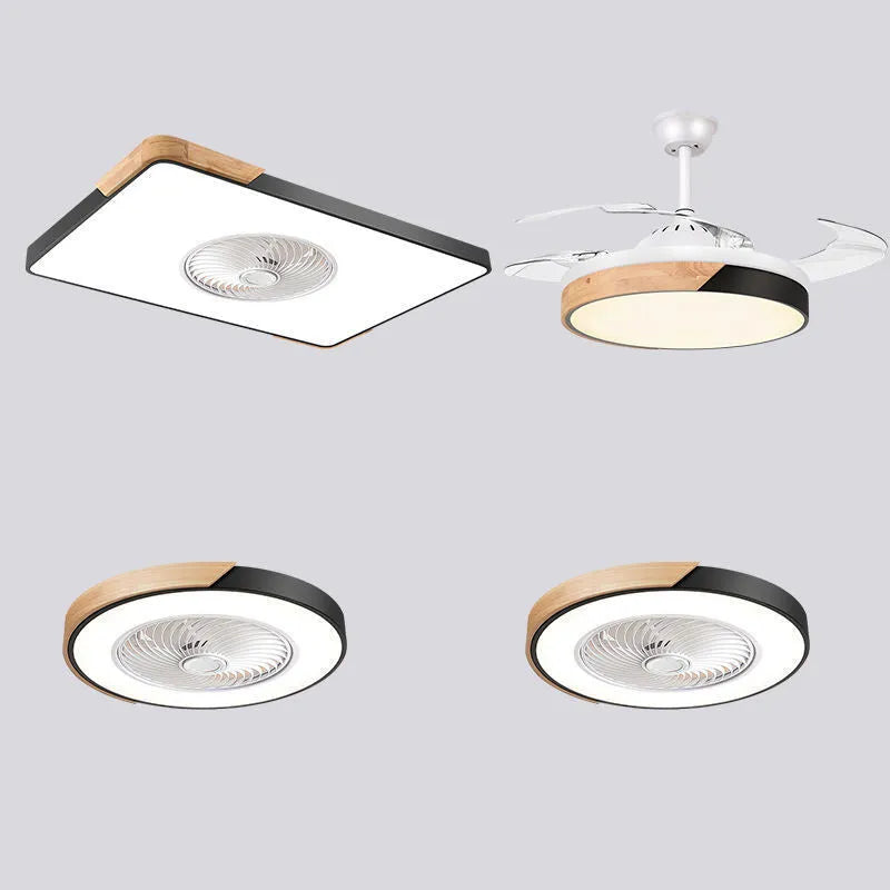 Nordic style ceiling fan lamp with solid wood construction and integrated LED lighting in three design options