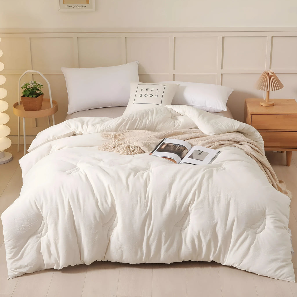 Pure cotton soybean fibre quilt in grey colour showing twill weave texture