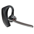 Black plastic Bluetooth sports headphones with a call function and battery display, shown with USB charging.