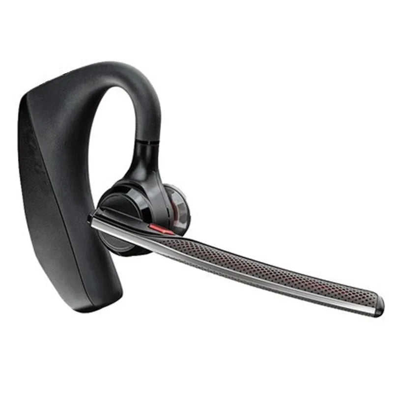 Black plastic Bluetooth sports headphones with a call function and battery display, shown with USB charging.