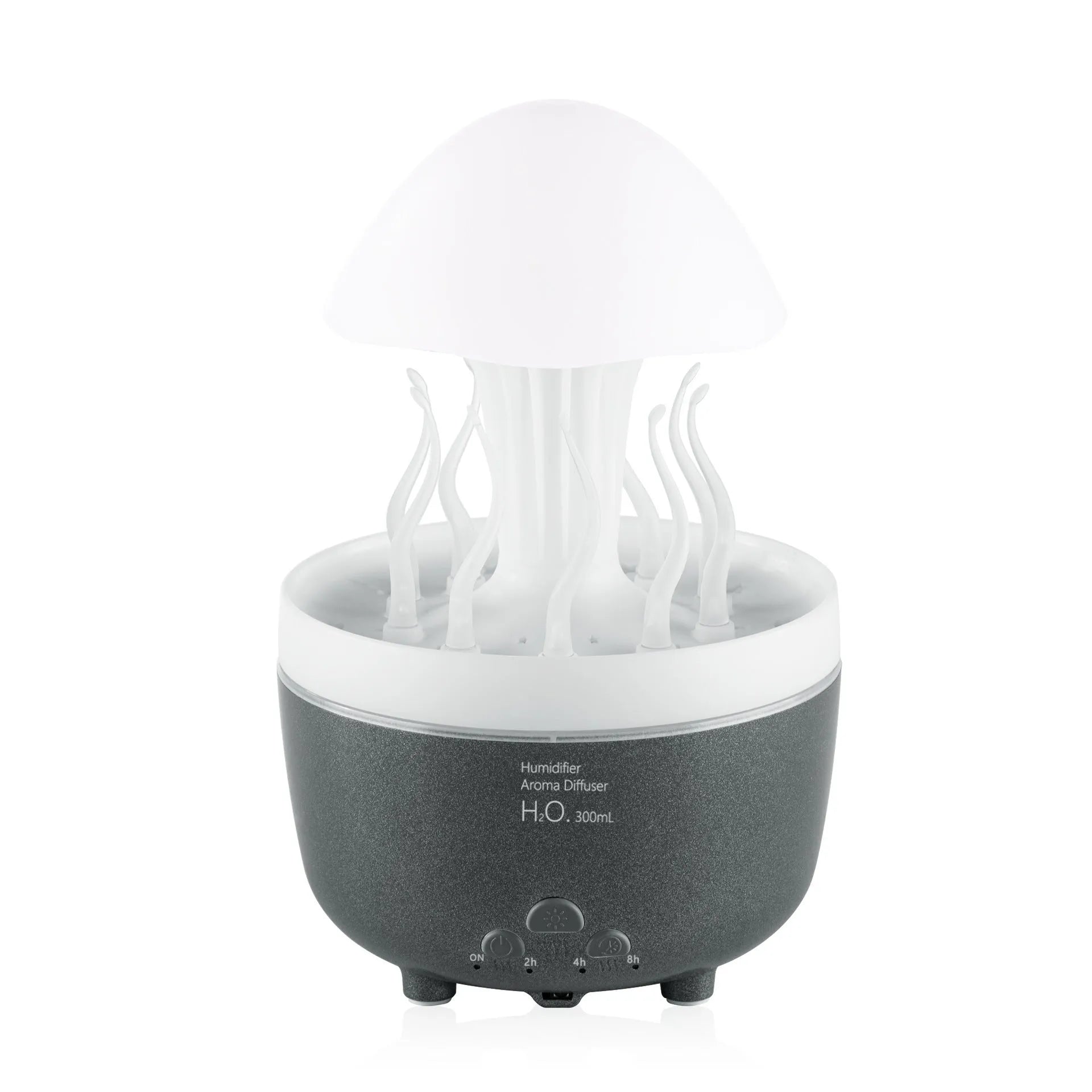 Rotating water drop column-shaped aroma diffuser and night lamp in a light wood grain finish.