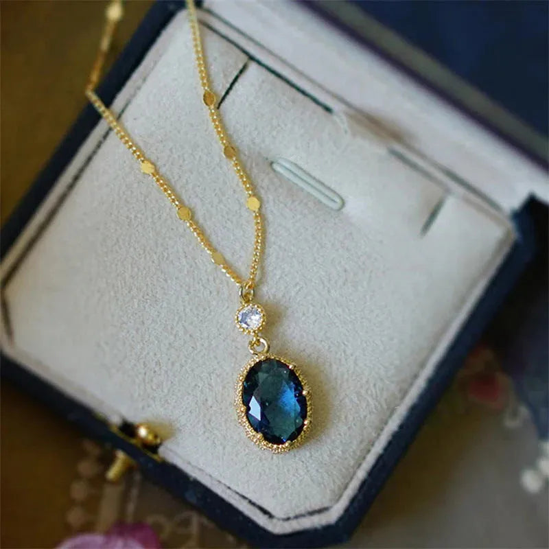 French retro geometric gold necklace on copper chain with 45cm length