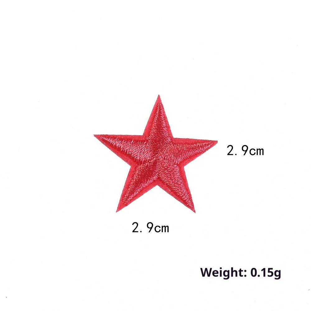 Colourful handmade embroidered five-pointed star cloth stickers for DIY decoration on fabric.