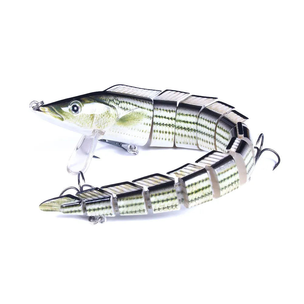 Soft plastic multi-section loach fishing lure measuring 23cm, shown in a high-visibility colour pattern.