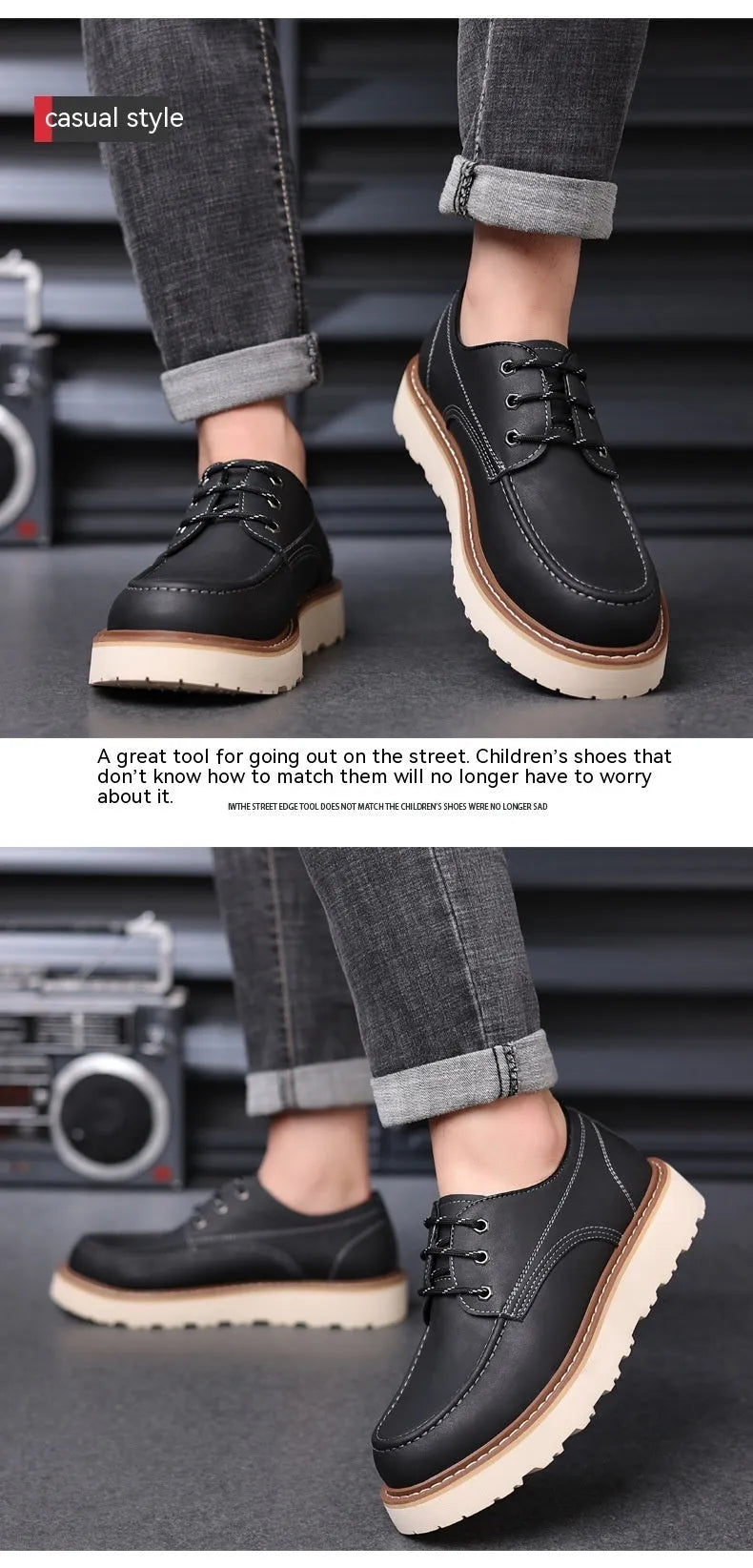 Men's black retro Martin boots with round toe and low-top design on a plain background