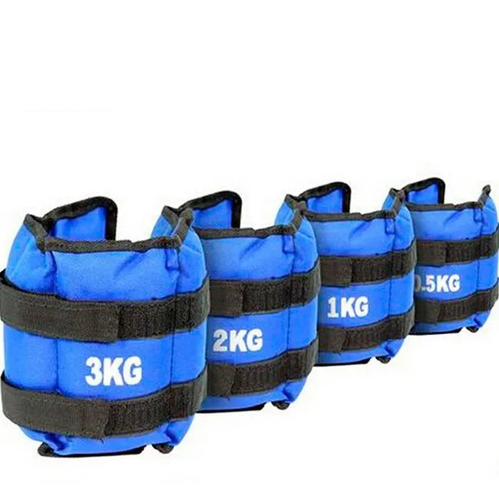 A pair of Oxford cloth legging sandbags for track and field running, showing adjustable weight options.