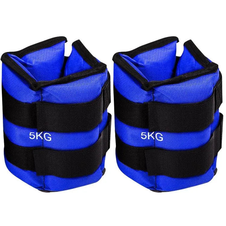 A pair of Oxford cloth legging sandbags for track and field running, showing adjustable weight options.