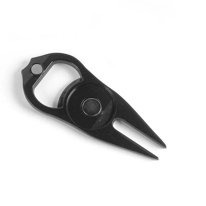 Zinc alloy golf ball yoke bottle opener tool in black, green or silver with 88x35mm dimensions