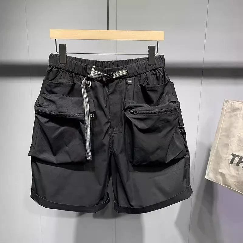 Men's black loose fitting workwear shorts with pockets, above-the-knee length with straight leg design