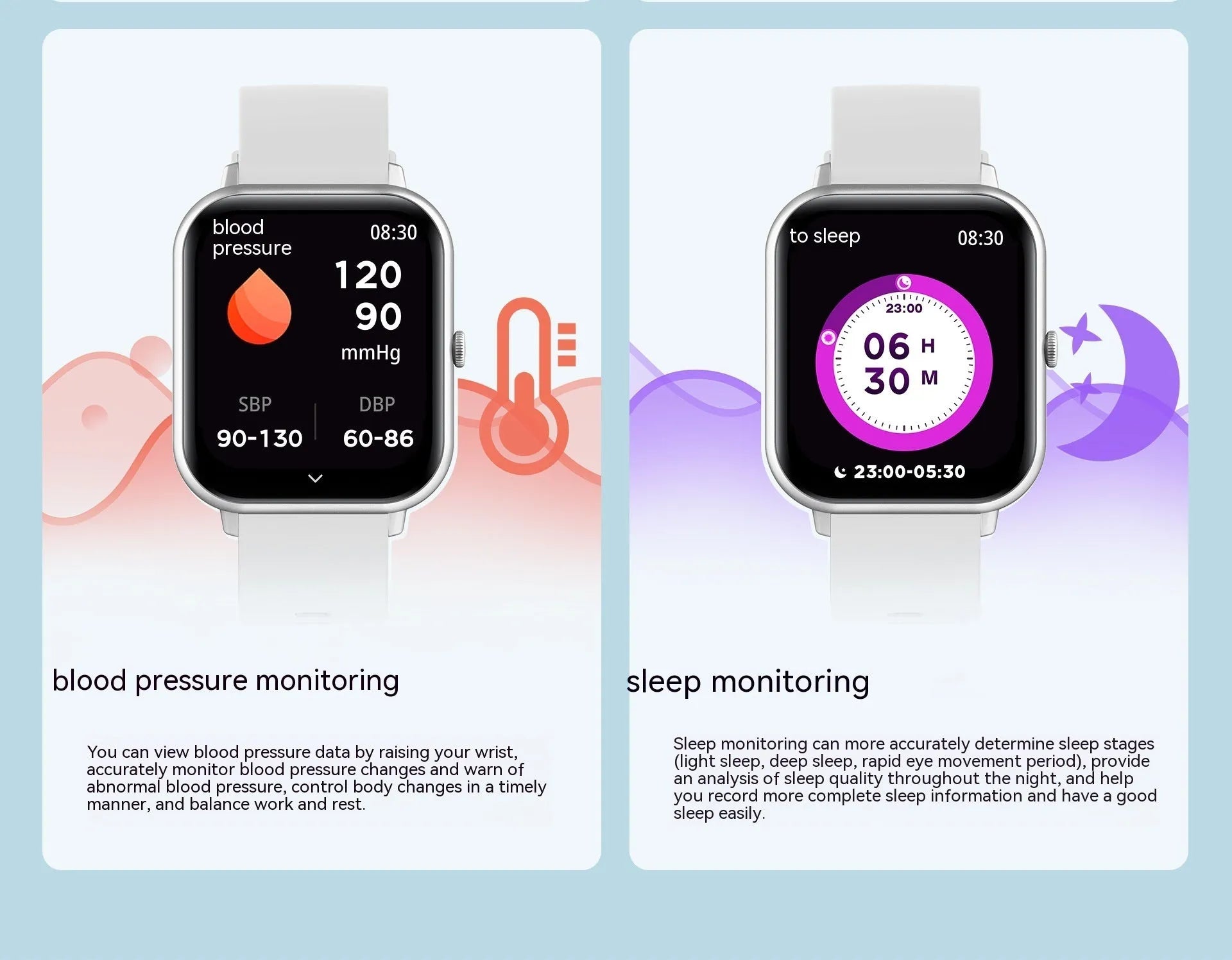 One-Click Link AI Voice Heart Rate Smart Watch in black, silver, pink, and khaki on wrist.