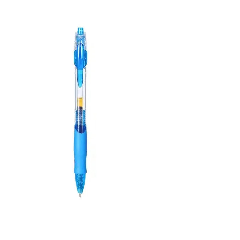 0.5mm gel pen with plastic body in black, blue, and red ink colour options