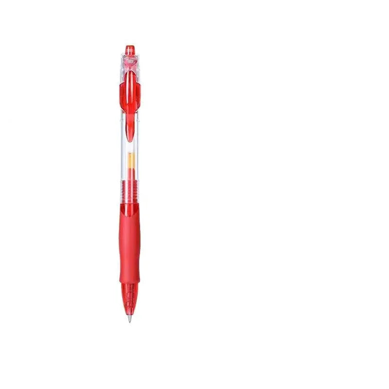 0.5mm gel pen with plastic body in black, blue, and red ink colour options