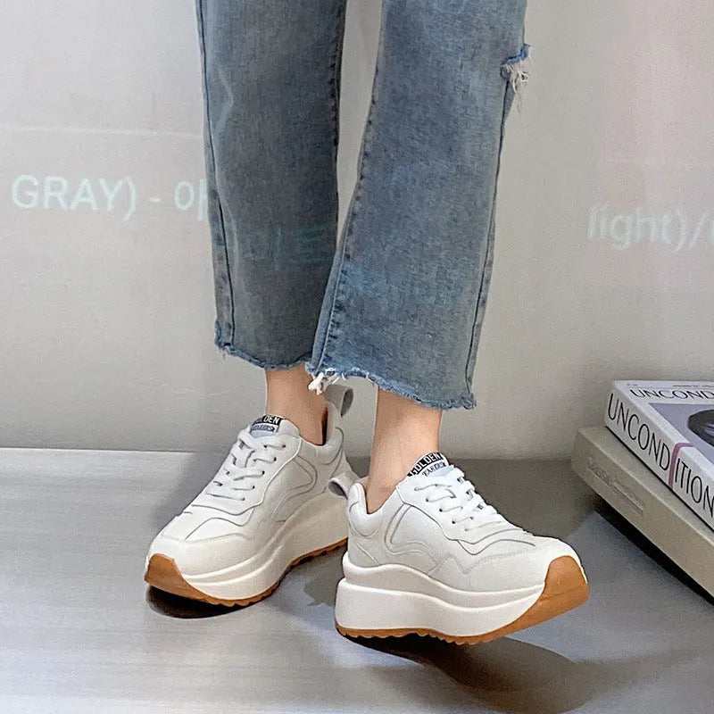 Women's beige cattlehide leather low-top casual sports shoes with cross-strap design